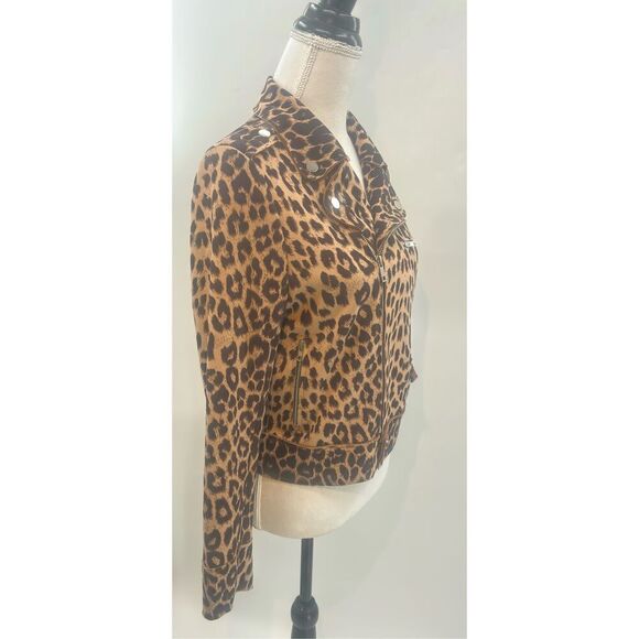 Azi Leopard Print Moto Jacket with Silver Hardware - Picture 8 of 16